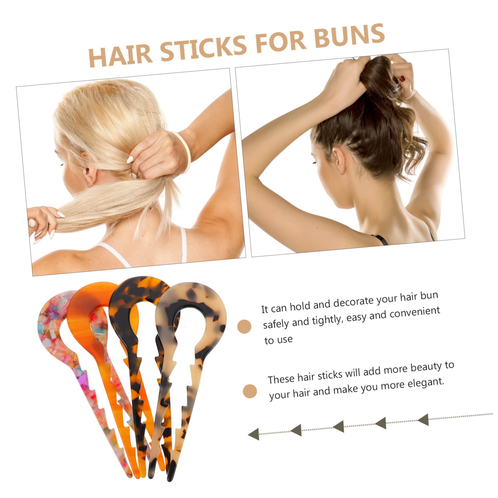 FRCOLOR 3er-set Stilvolle Acetat-haarnadel Pferdeschwanzhalter U-förmiger Haarstab Für Damen-haarknoten Haar-accessoires 4 Stück X 3