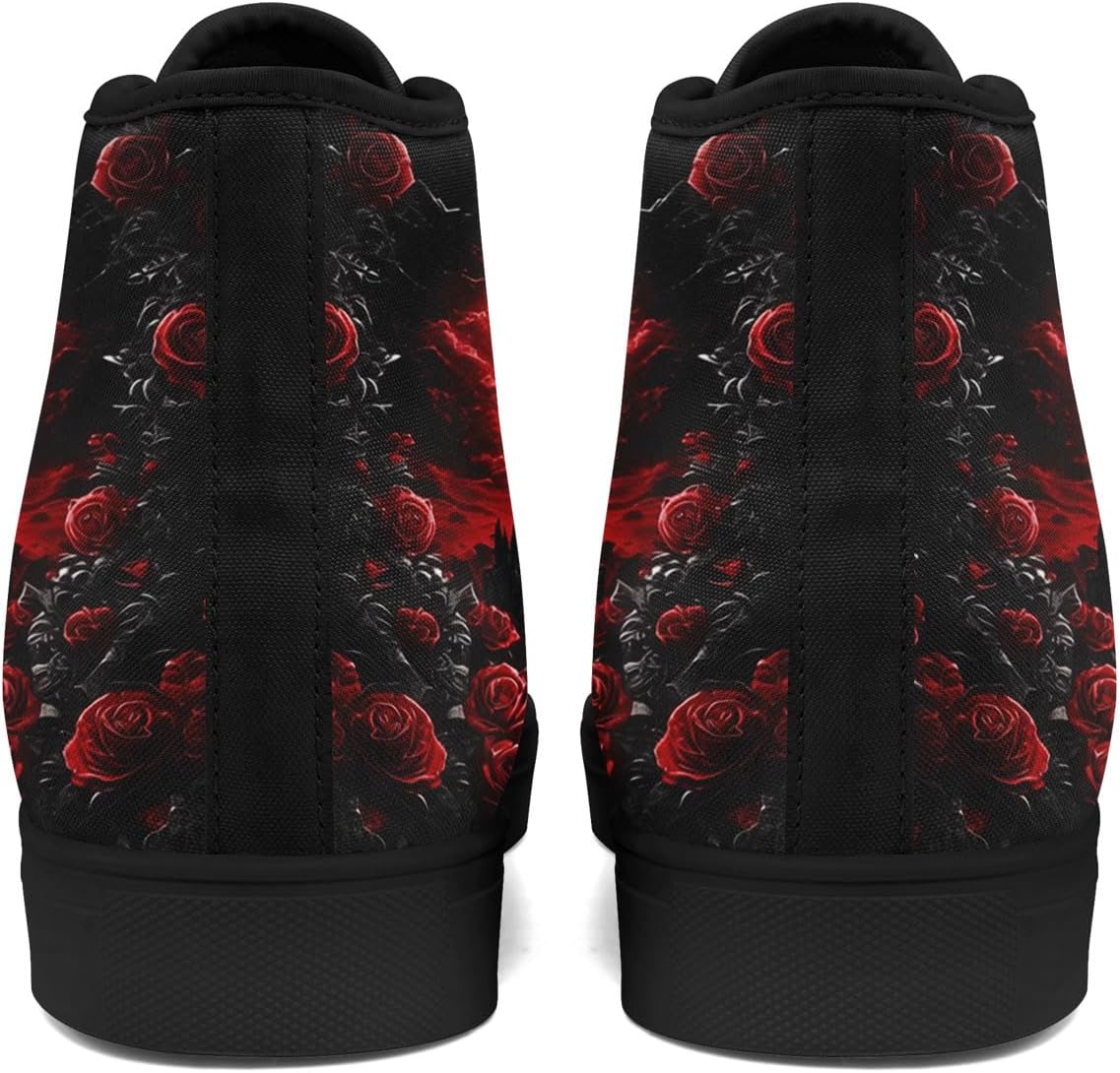 Men's Fashion High-top Canvas Shoes Stylish Gothic Skull Flat Walking Sneaker Unisex Breathable Lightweight Shoes