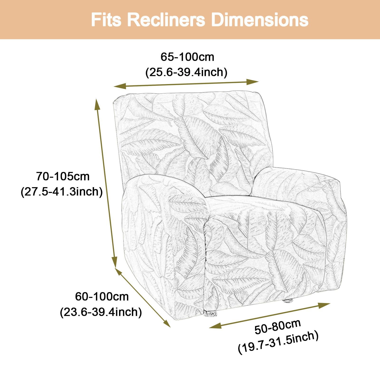 Copripoltrona Relax Reclinabile 1 Posto, Copri Poltrona Relax in Tessuto Jacquard, Fodera Poltrona Reclinabile Elasticizzato per Sedie Elettriche(Size:8 Piece Set,Color:N-Beige)