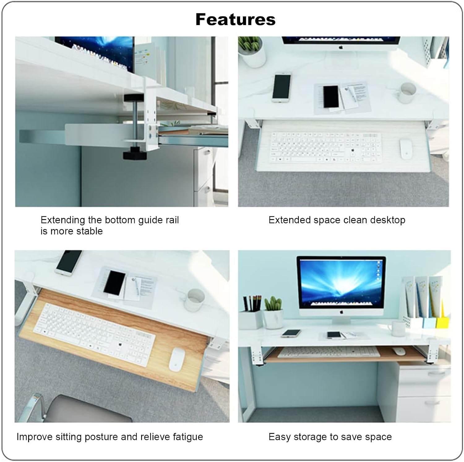 デスク下キーボードトレイ 引き出し式キーボード引き出し スムーズグライドレール付き ブラウン 55 x 30 cm 人間工学に基づい