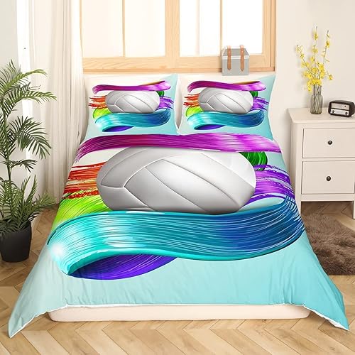 Miniatura 3 de Erosebridal Juego de ropa de cama de voleibol tamaño individual, funda de edredón con temática de voleibol, funda de edredón para niños,