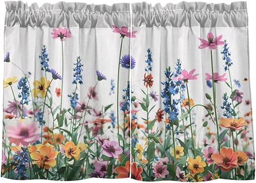 Miniatura 41 de Cortina de café de media ventana, cortinas de nivel para baño, cocina, dormitorio, sala de estar, juego de 2 paneles de flores