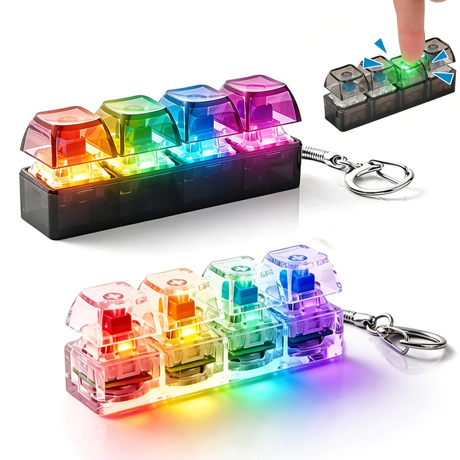 2 Pieces Fidget Keyboard, Fidget Clicker for Keyboard, Keyboard Fidget Toys for Adults, Fidget Keyboard Keychain, Fidget Clicker Keyboards with LED Light, for Anxiety, Office, School (M2)