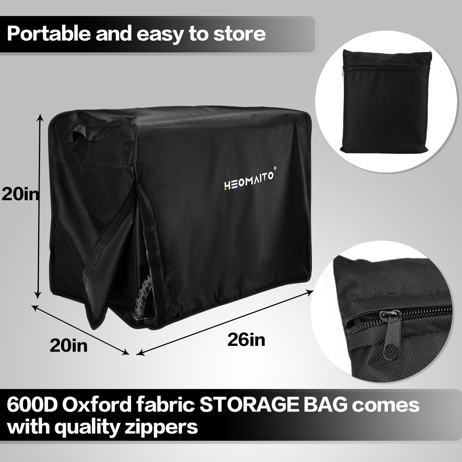 Generator Cover Heavy Duty Waterproof 26" Portable Generator Protection Cover 600D Universal for Most 3000-5000 Watt Portable Generators, 26”L x 20”W x 20”H Black