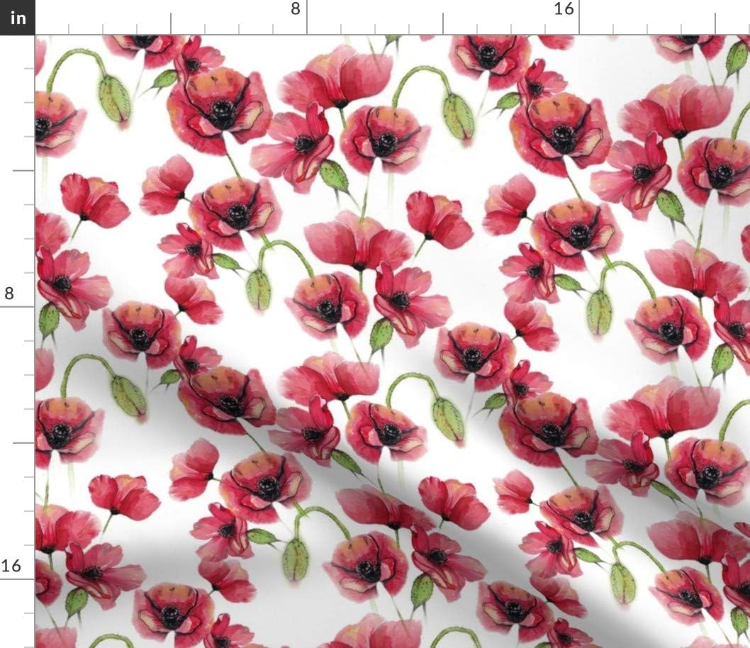 Spoonflower Fabric - Red Poppies Pattern Summer Floral Flowers Field Watercolor Spring Printed on Petal Signature Cotton Fabric by The Yard - Sewing Quilting Apparel Crafts Decor