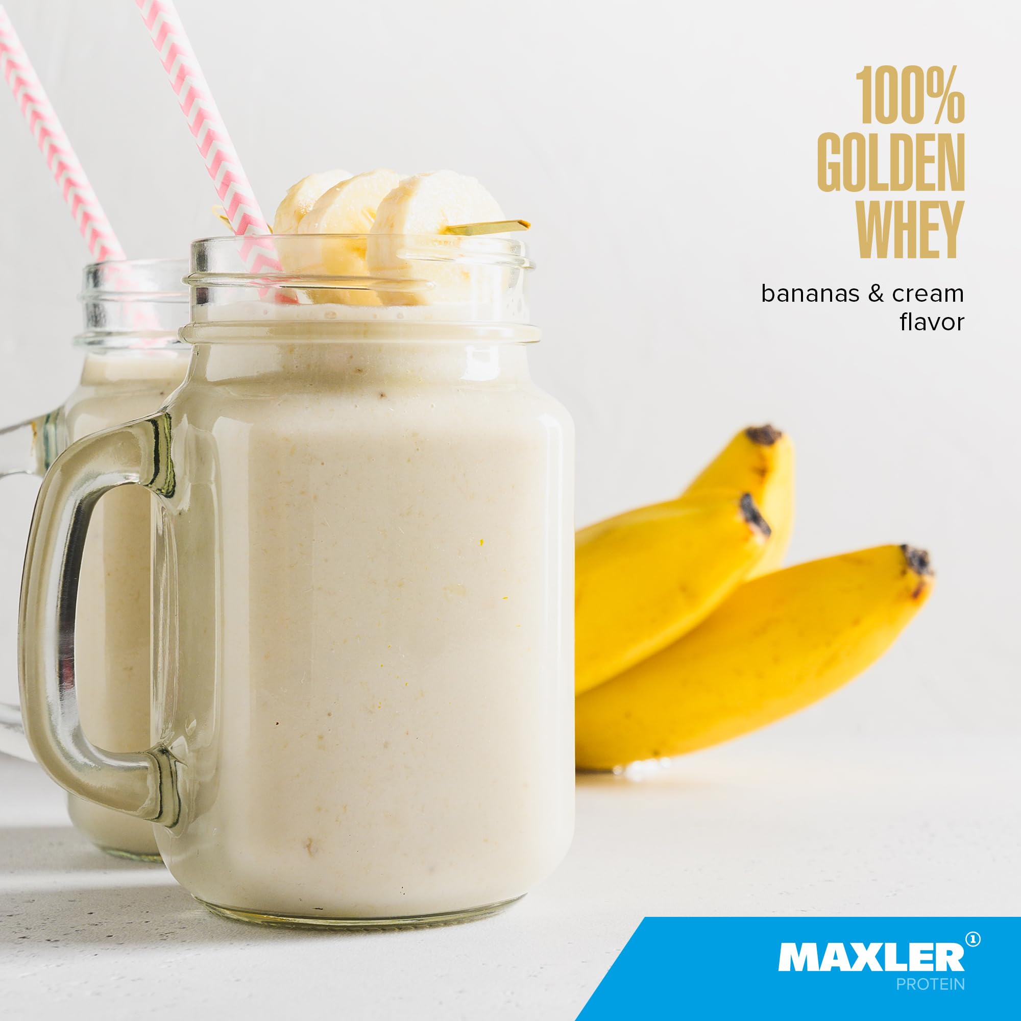 Maxler 100% Golden Whey Protein - 24g of Protein per Serving - Whey Protein Powder for Pre Post Workout - Fast-Absorbing Whey Concentrate, Isolate & Hydrolysate Blend - Bananas & Cream 2 lb — Amazon image 2