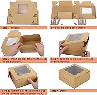 Vista 4 de 60 cajas de panadería con ventana, 6 x 6 x 3 pulgadas, cajas de galletas Kraft para pastelería (marrón)