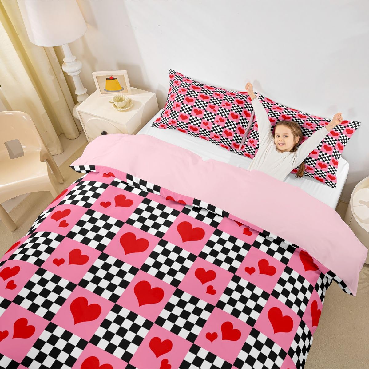 Homewish Miłość Zestawy Pościeli Król Słodka Miłość Serce Poszewka Na Kołdrę Romans Pikseli Szachownica Poszewka Na Kołdrę Buffalo Siatka Patchwork Zestaw Łóżek