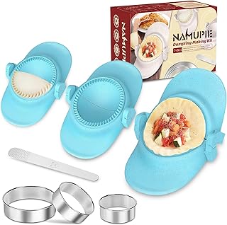 7 Piece Dumpling Maker Kit - All-in-One Empanada Maker Set with Press Molds & Ring Cutters, BPA-Free Kitchen Accessories for Home Cooking, Family/Friends Fun Gift (Blue)