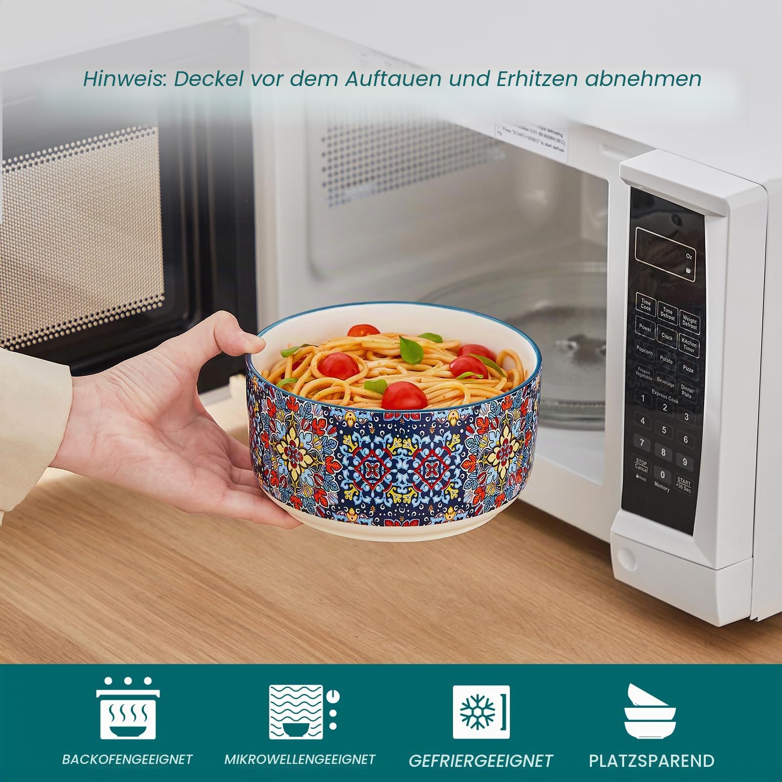 vancasso Suppenschüssel Set 4er, SIMI Salatschüssel mit Deckel, Keramikschüssel mit Deckel, Suppenschalen, Müslischale für Mittagessen, Picknick, Küche, Servierschalen