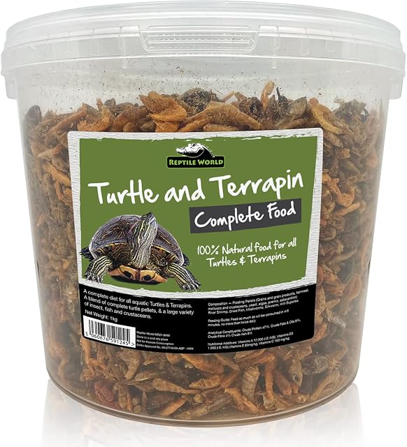 Reptile World Turtle and Terrapin Complete Food 5ltr Bucket (1kg), Floating Blend with Pellets, Insects & Fish