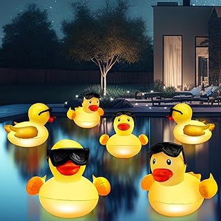 Riakrum 6 Pcs 20" Giant Floating Duck Lights Yellow Duck Floating Solar Lights Light up LED Floating Lights Inflatable Duck Pool Accessories for Swimming Pool Hot Tub Party Wedding Decoration