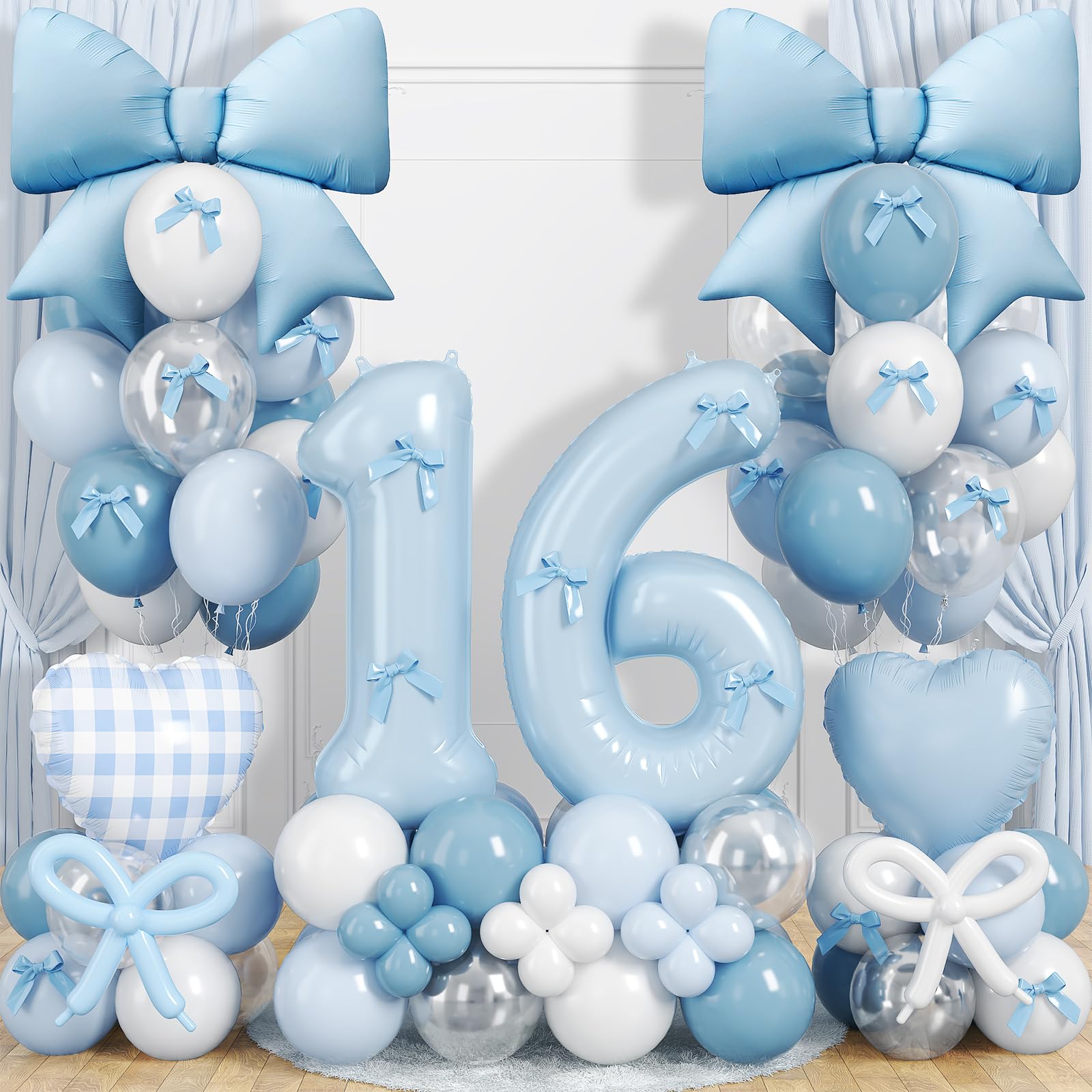 Sweet 16 Party Decorations for Girl, Light Blue Bow Birthday Decorations