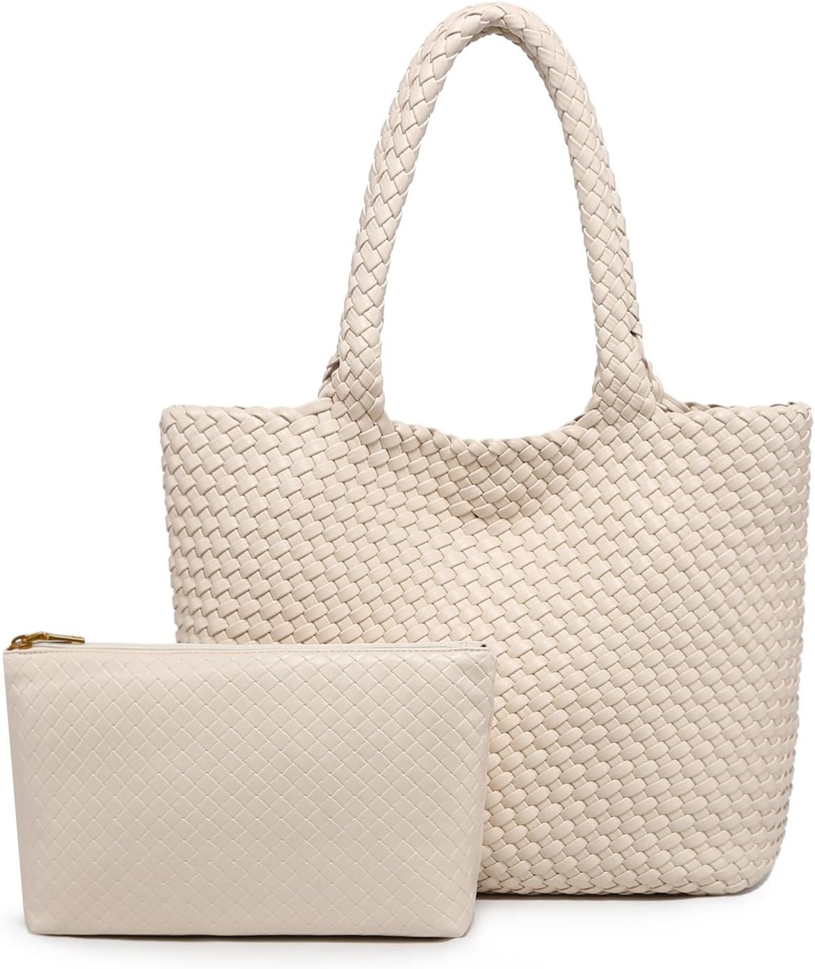 Woven Tote Bag for women,Vegan Leather Woven Satchel Handbag,Shoulder bag with Pouch,Hobo bag fits13-14” laptops | Hand woven leather