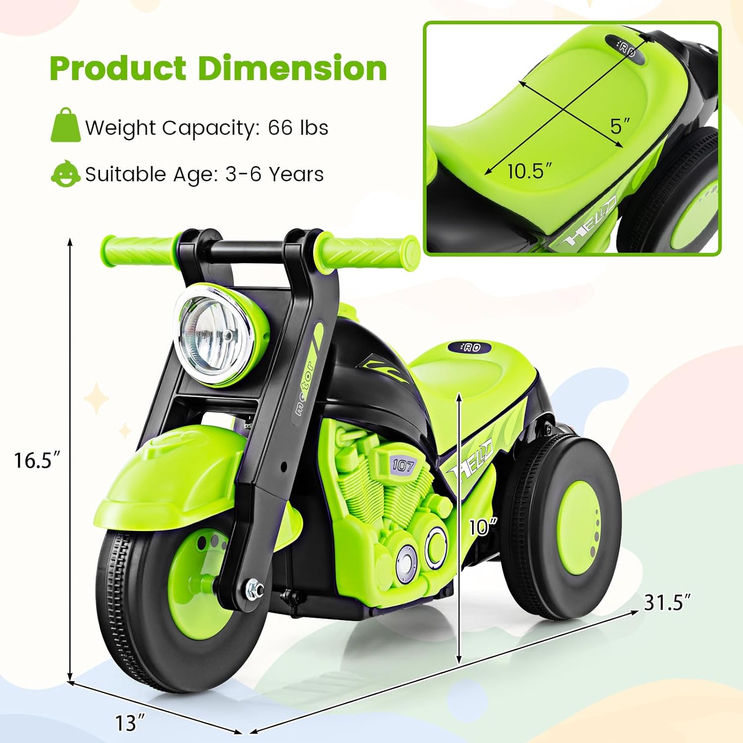 OLAKIDS Ride on Push Car, Foot-to-Floor Sliding Car for Toddlers Kids Motorcycle with Bubble Maker, Music, 3 Wheels Ride on Toys Gift for Boys Girls Aged 3-5 Years (Green)