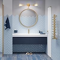 Vista 5 de FadimiKoo Lámparas de pared doradas de 2 luces, lámparas de tocador de baño sobre el espejo, iluminación moderna de latón cepillado para interiores
