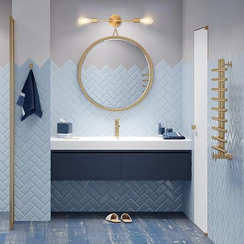 Miniatura 5 de FadimiKoo 2 apliques dorados de pared para baño, luz moderna sobre espejo, latón cepillado, lámpara de pared interior para baño, pasillo, mesita de