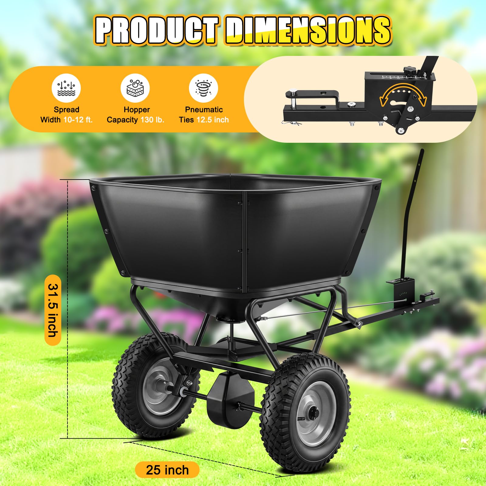 HVDI Pull Behind Broadcast Spreader do kosiarki, ATV i traktora