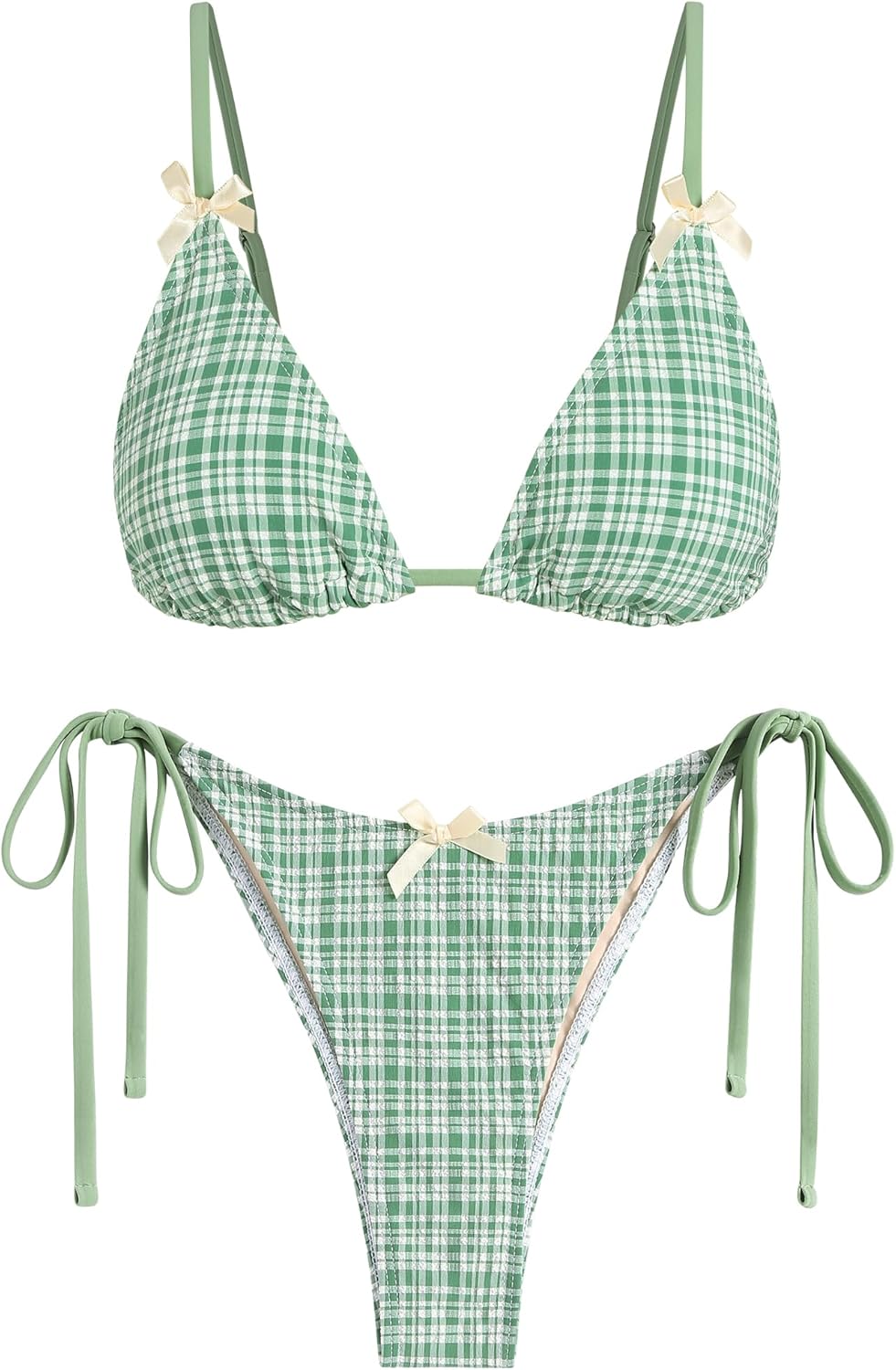 ZAFUL Women's String Triangle Bikini Sets Sexy Triangle Textured Tied High Cut Swimsuit Brazilian 2 Piece Bathing Suit