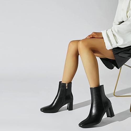 Miniatura 5 de Botines de tacón grueso con punta cuadrada para mujer, botines de tacón alto Go Go con cremallera lateral