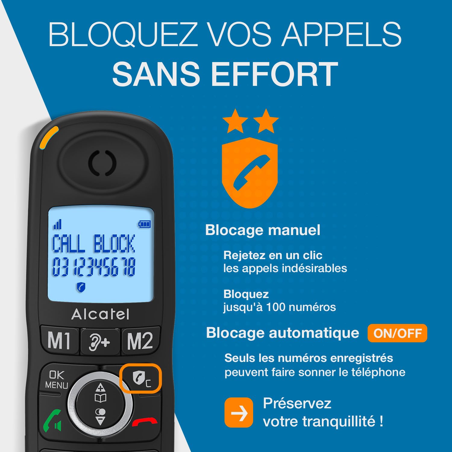 ALCATEL XL595 B Voice - Téléphone Fixe Sans Fil Senior Avec Répondeur - Grand Écran Rétroéclairé - Mains Libres - Fonction Blocage Des Appels - Audio Boost - Répondeur 14 Min - Noir