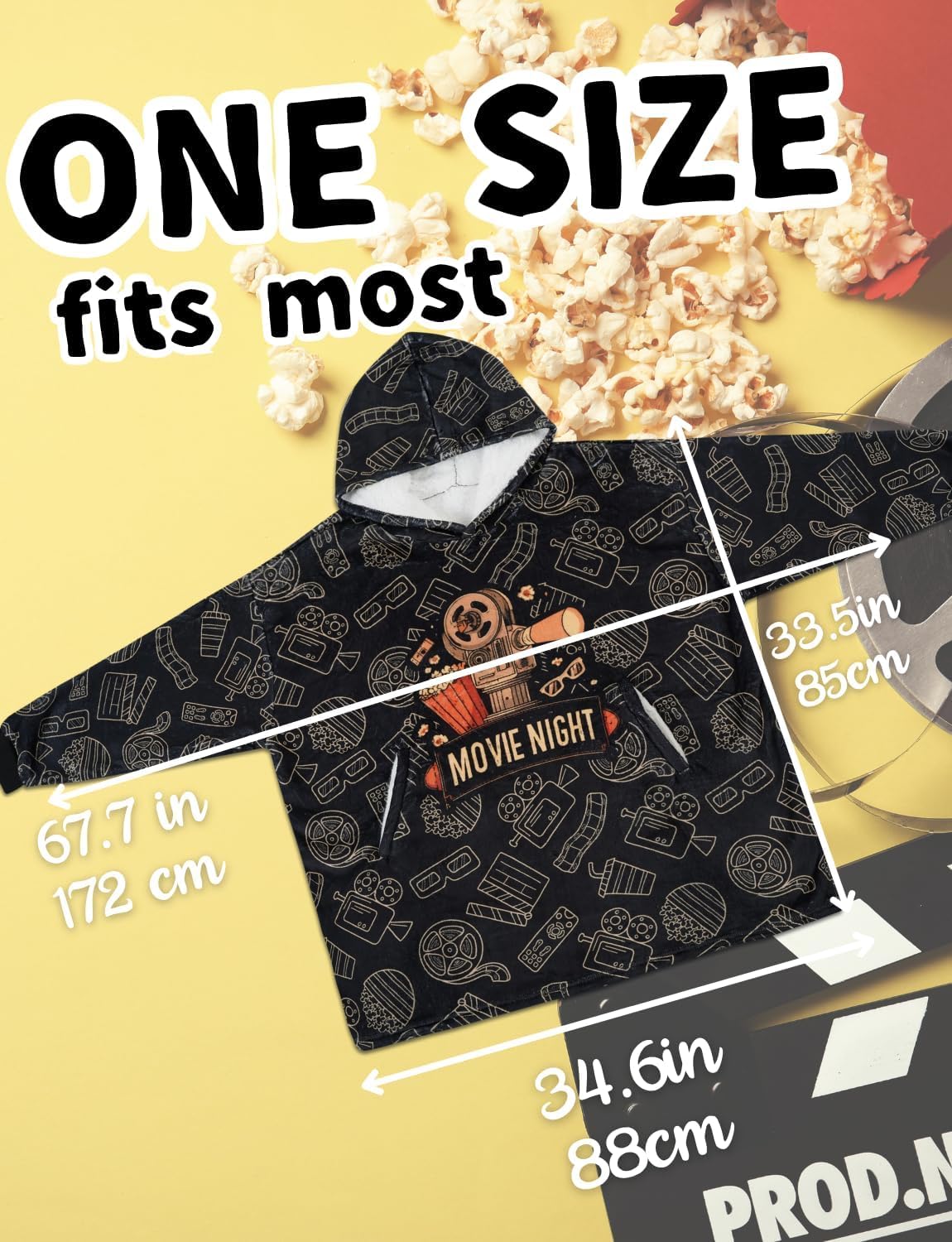 Movie Night Gifts, Movie Night Wearable Blanket Hoodies for Adults for Birthday, Christmas, Oversized Flannel Hooded Blankets, One Size Fits All