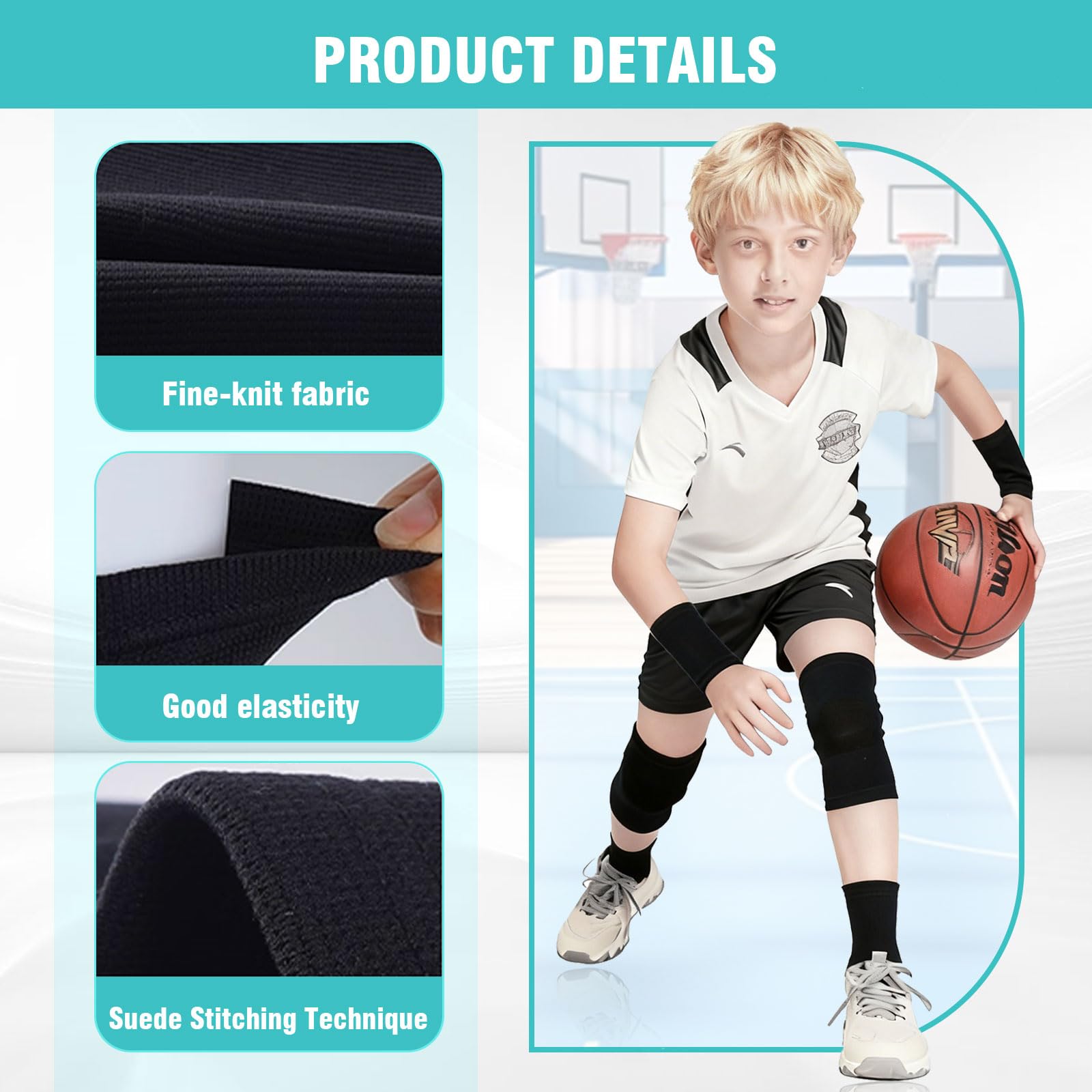 Genouillère de contention pour enfants Manchon de compression noir pour garçons et filles à partir de 7 ans Support pour les activités sportives, le football, la gymnastique le quotidien Taille uniqu