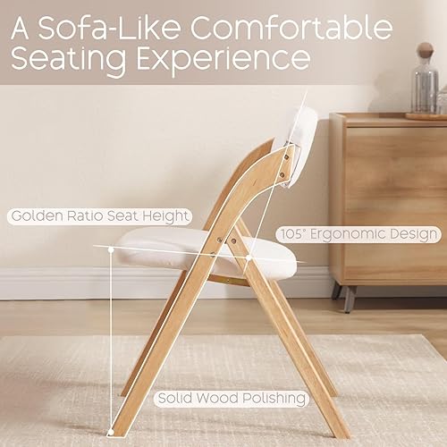 Miniatura 5 de Paquete de 4 sillas plegables con cojín, sillas plegables acolchadas de lino, sillas de comedor plegables de madera cruda, para comedores, bodas,