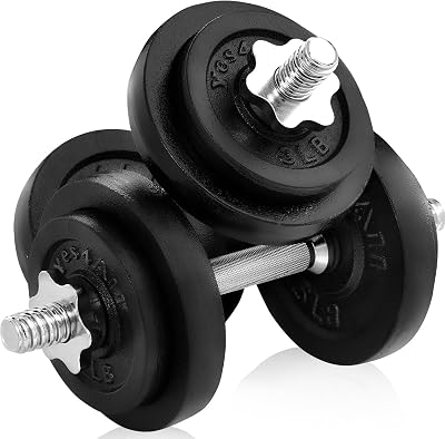 Yes4All Adjustable Dumbbells for Home Gym, Cast Iron, Cement and Quick-Adjust Dial Options, Single or Pair Free Weights for Strength Training