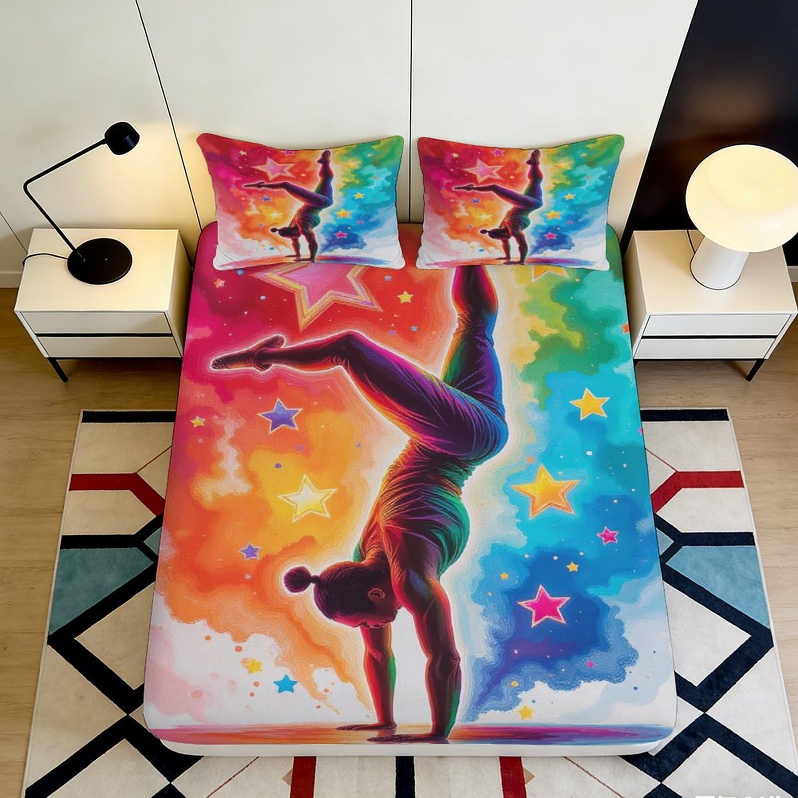 3D Printed Fantasy Unicorn Fitted Sheet Microfiber Bedroom Deep Pocket Non-Slip Unicorn Mattress Fitted Cover for Home Bedding 180x200x25cm