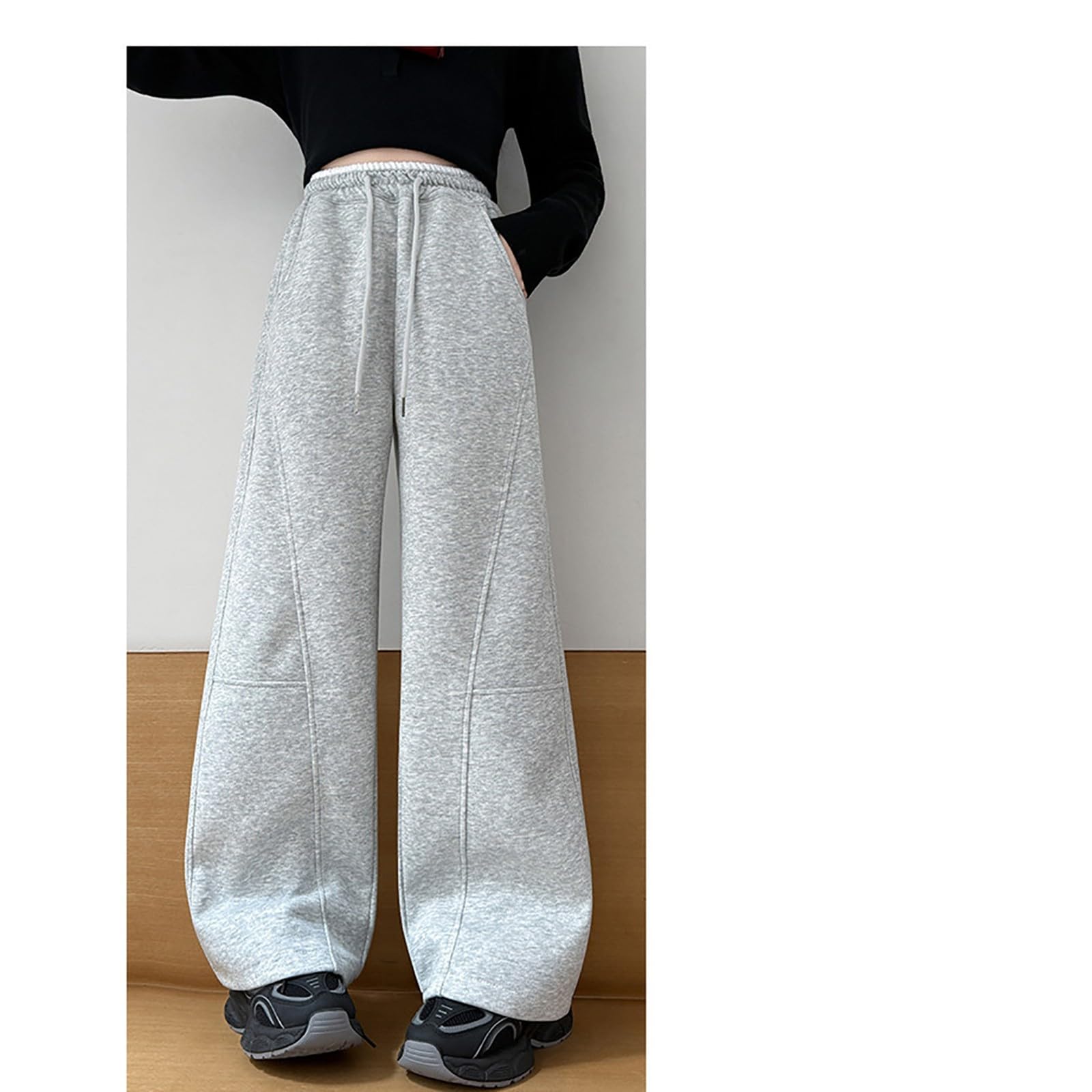 Pantaloni della tuta larghi da ragazza foderati in pile pantaloni a gamba larga per bambini morbidi caldi elastici in vita joggers comfort casual sport scuola jogging pantaloni
