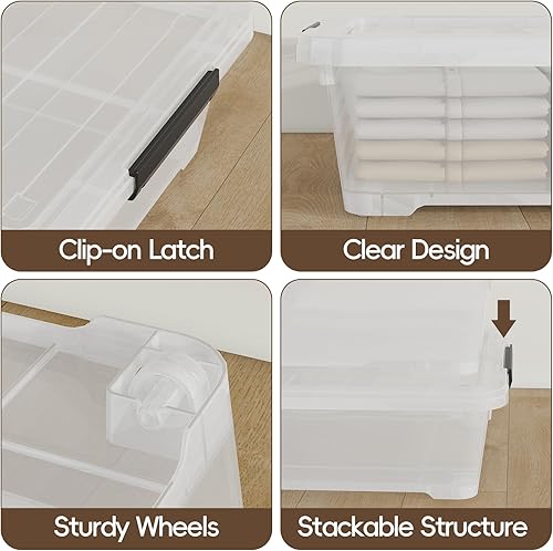 Miniatura 2 de Saedy Paquete de 4 contenedores de plástico de 40 cuartos de galón con ruedas, transparente