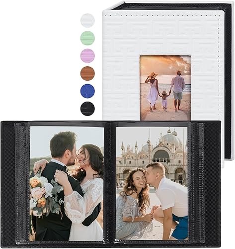 RECUTMS Álbum de fotos de 4 x 6 pulgadas, 100 bolsillos para fotos pequeñas, álbumes verticales, cubierta de cuero con ventana para boda, familia,