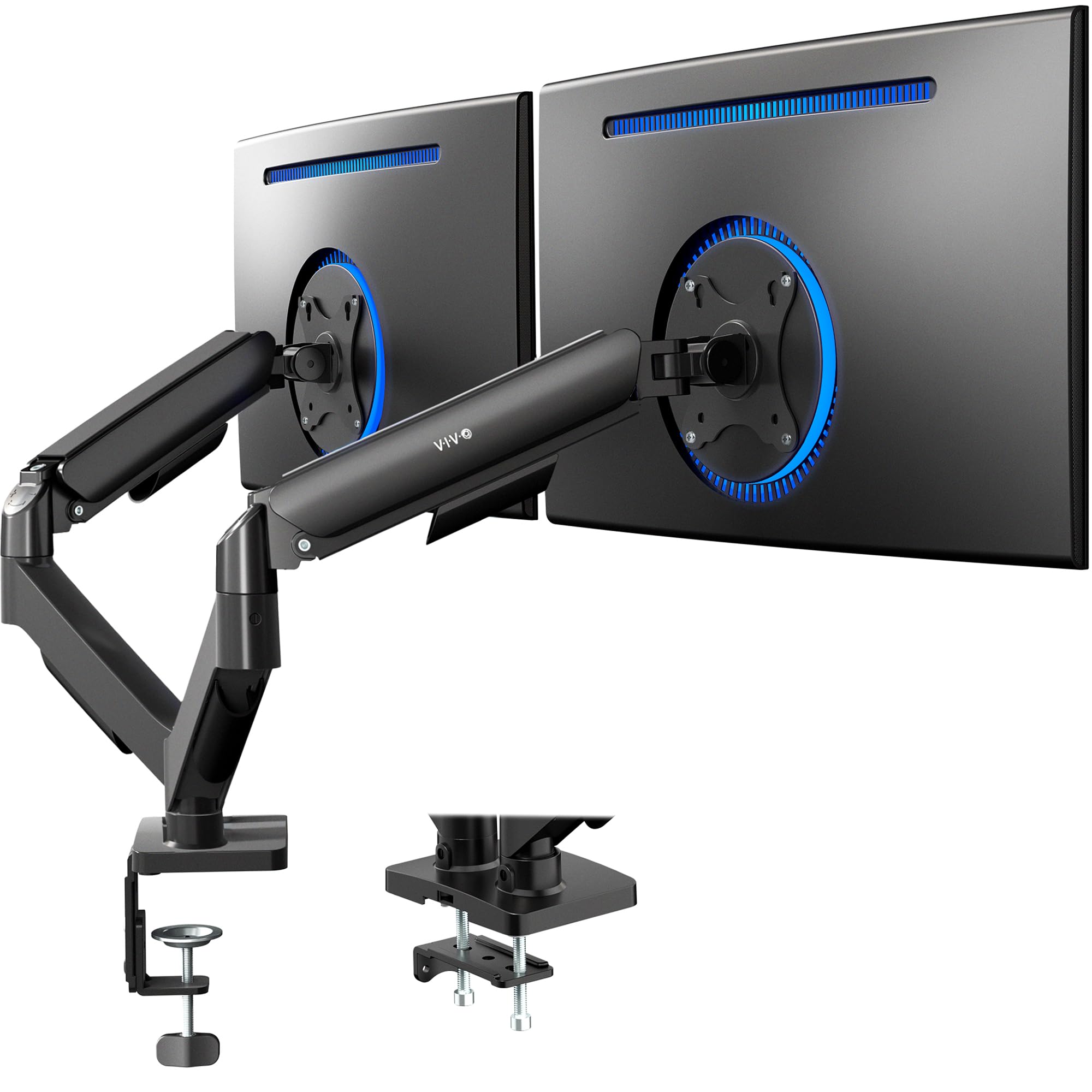 VIVO Dual Arm Monitor Desk Mount Height Adjustable, Tilt, Swivel, Counterbalance Pneumatic Stand, VESA Bracket Arm Fits Most Screens up to 32 inches, Classic, STAND-V002O