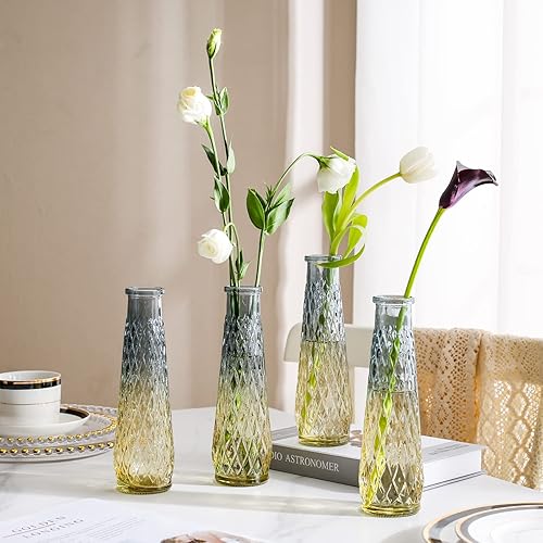 Glass Bud Vase Set of 4 - Small Vases for Flowers,Colored Bud Vases in Bulk, Modern Glass Vases for Centerpieces, Mini Vintage Vase for Wedding de Petygooing