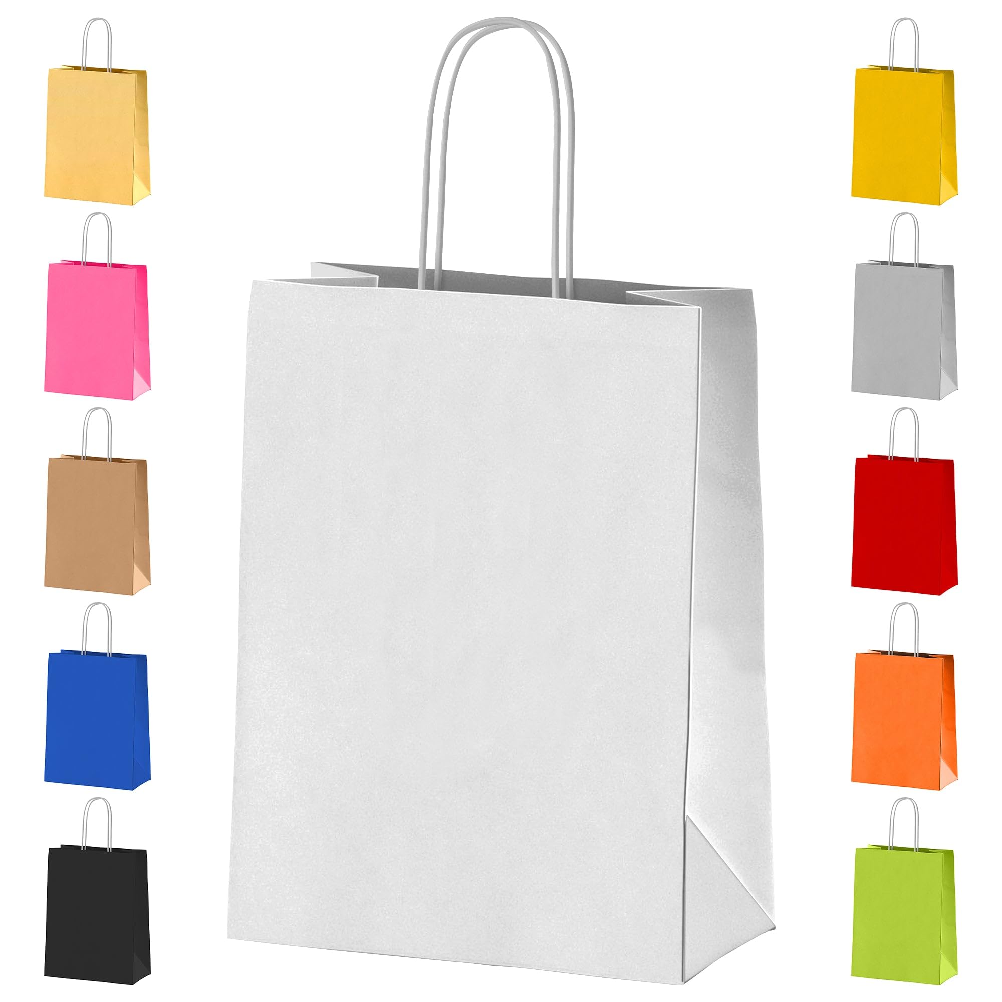 iSOUL Paper Party Bags with Handles, White Colour Reusable Paper Carrier bags Gift Goody Bags for Kids and Adults Parties, Birthdays, Weddings, Baby Showers, Hen Parties Xmas and Sweets