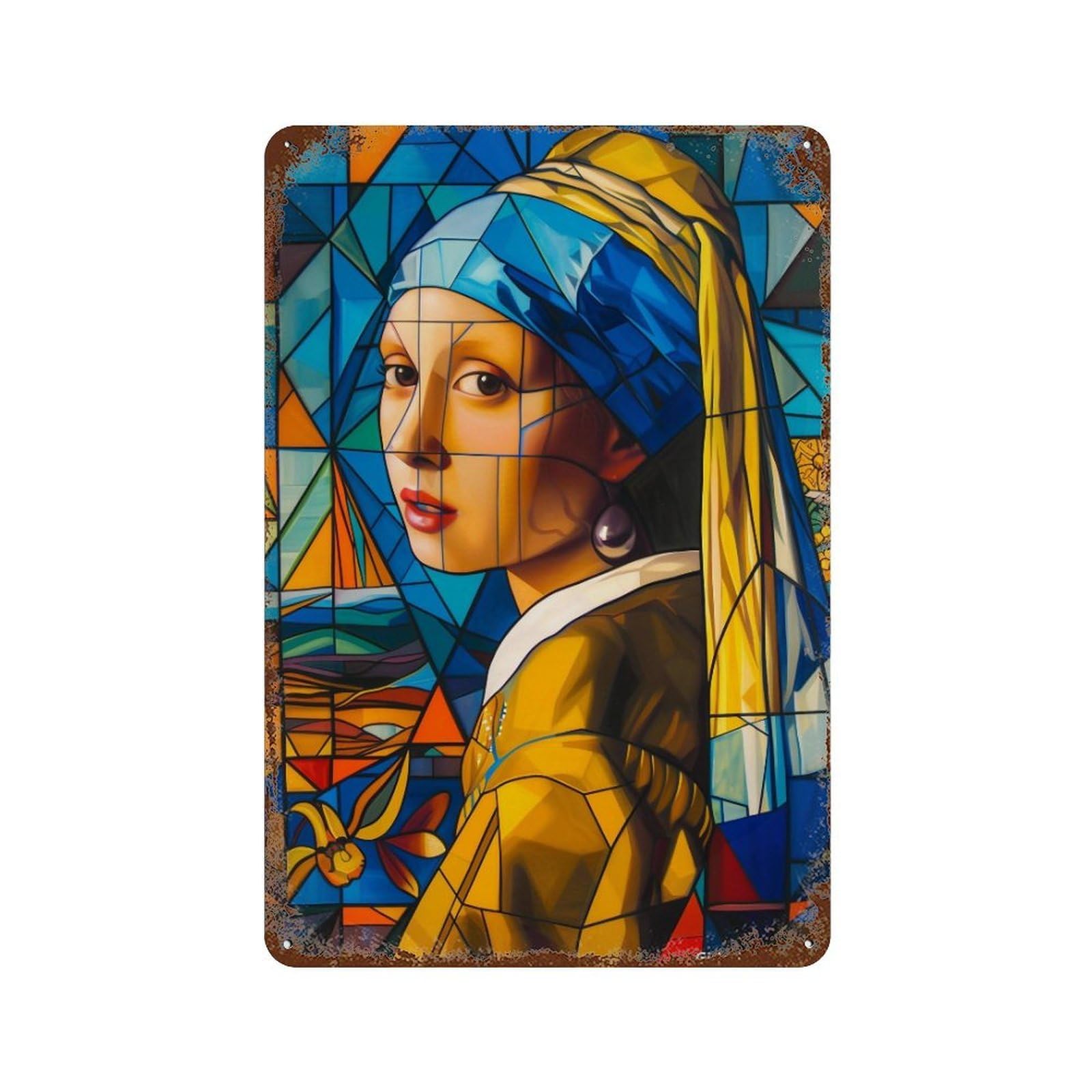 YHGERTKU Geometric Cubist Girl with A Pearl Earring 03 Wall Art Retro Iron Vintage Metal Tin Sign Poster Modern Decor for Living Rooms Gift 30x20cm