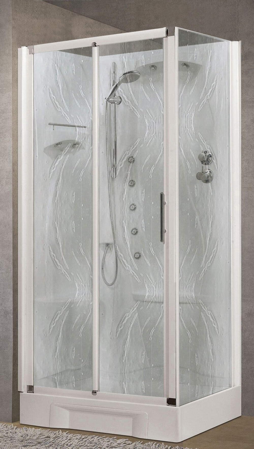Novellini New Holiday 2P+F Idromassaggio 100x70 cm Cabina Doccia Bagno Multifunzione Apertura 1 Anta Scorrevole Seduta Sinistra Miscelatore Termostatico Vetro Aqua Profilo Bianco Doccetta Alto 206 cm