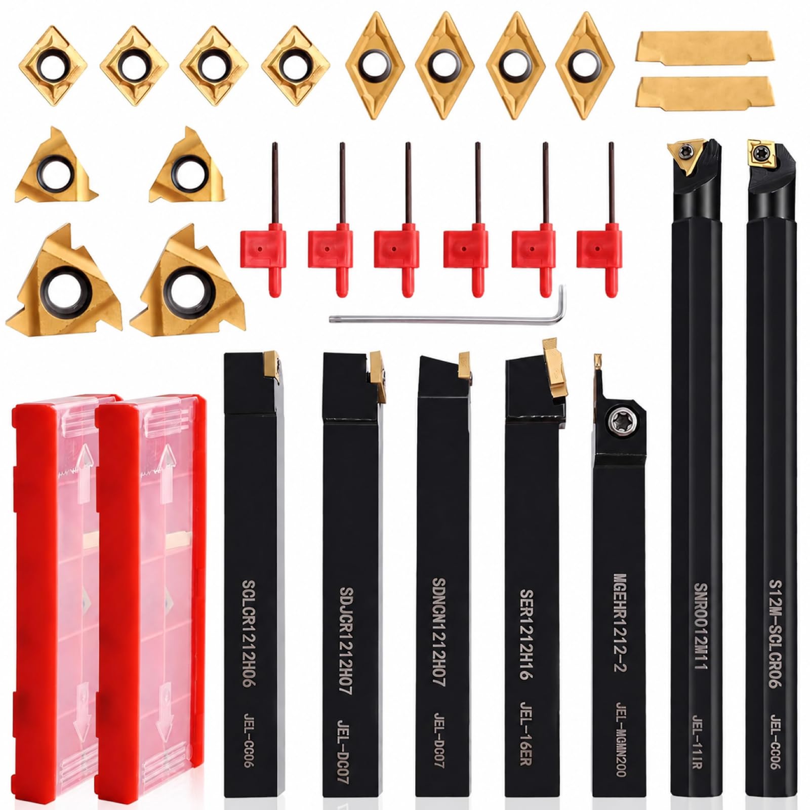 21Pcs Indexable Lathe Turning Tool Tool Kit, 3/8" 10mm Shank Holder