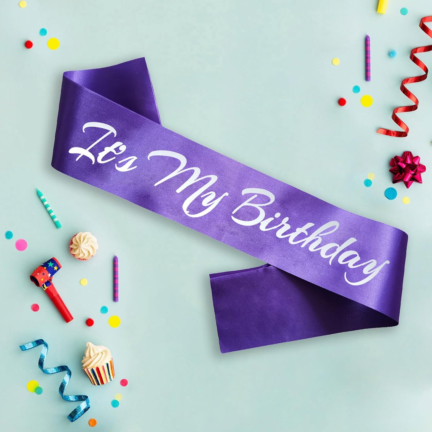 It's My Birthday Sash, Silver Foil Letter Purple Birthday Sash for Women Bday Party Supplies, Gifts for Bday Party Favors