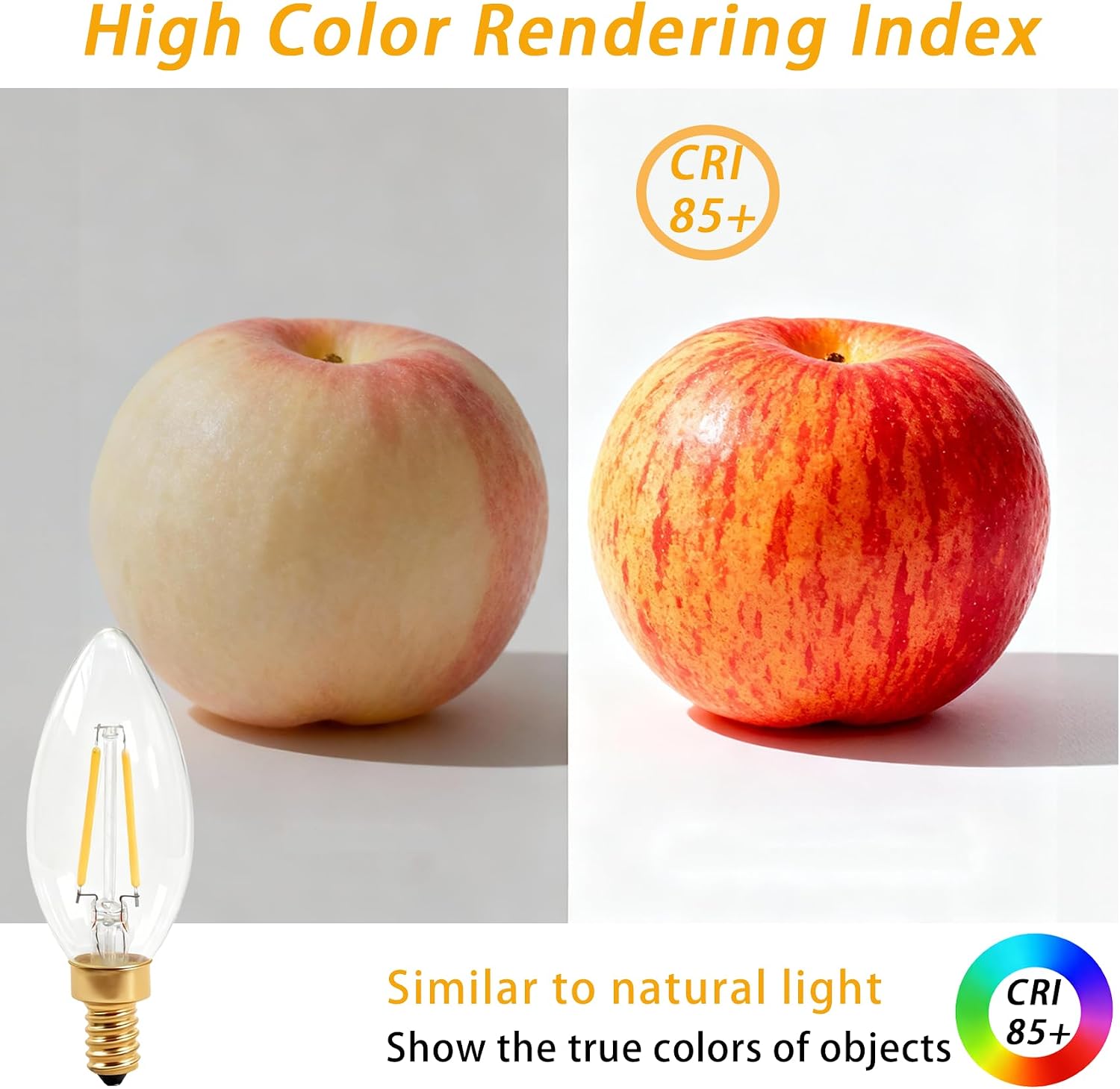 Candelabra LED Light Bulbs, C35 E12 Candelabra Bulb 25 Watt Equivalent, 2W B11 Vintage Filament Candle Light Bulbs Dmmable, 2700K Warm White, 6 Pack (2700K, 2, Watts)