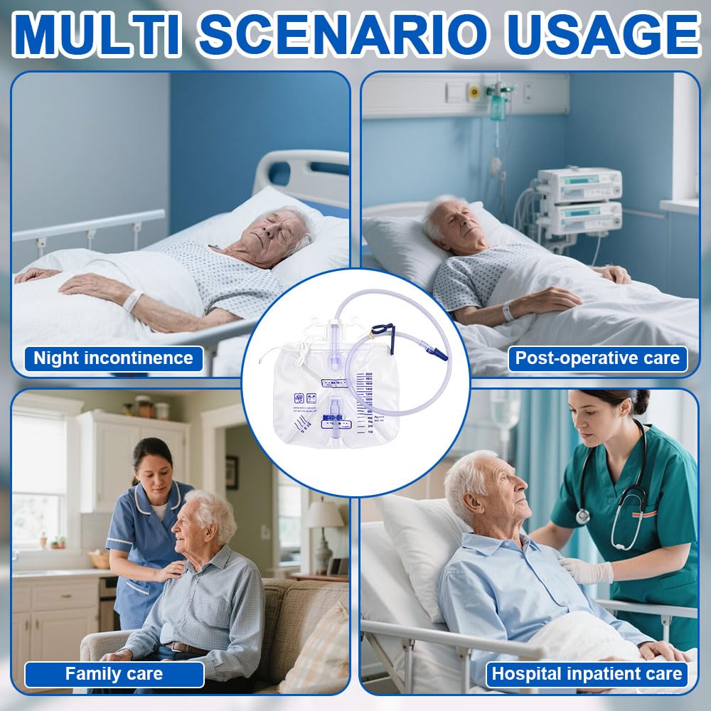 Katheterbeutel, 4 Stück Urindrainagesystem, 2000ML Urinbeutel mit T-Ablass, Anti Reflux Ventil und Schlauch, Urindrainagebeutel, Urinsammelbeutel Drainagebeutel