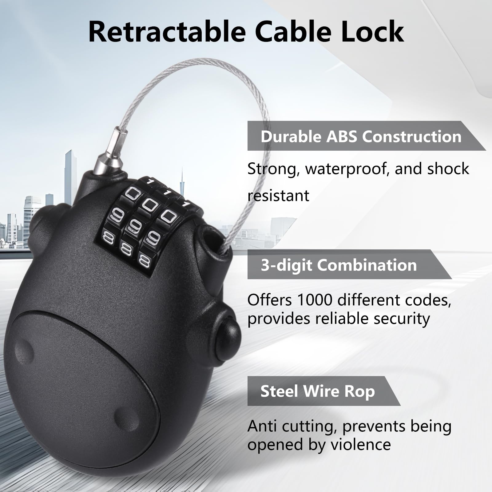 Fentar 2 candados de cable, cerradura de combinación pequeña a prueba de óxido, cerradura flexible para casco, cerradura de scooter, cerradura de bicicleta ligera, bloqueo de cable retráctil de acero
