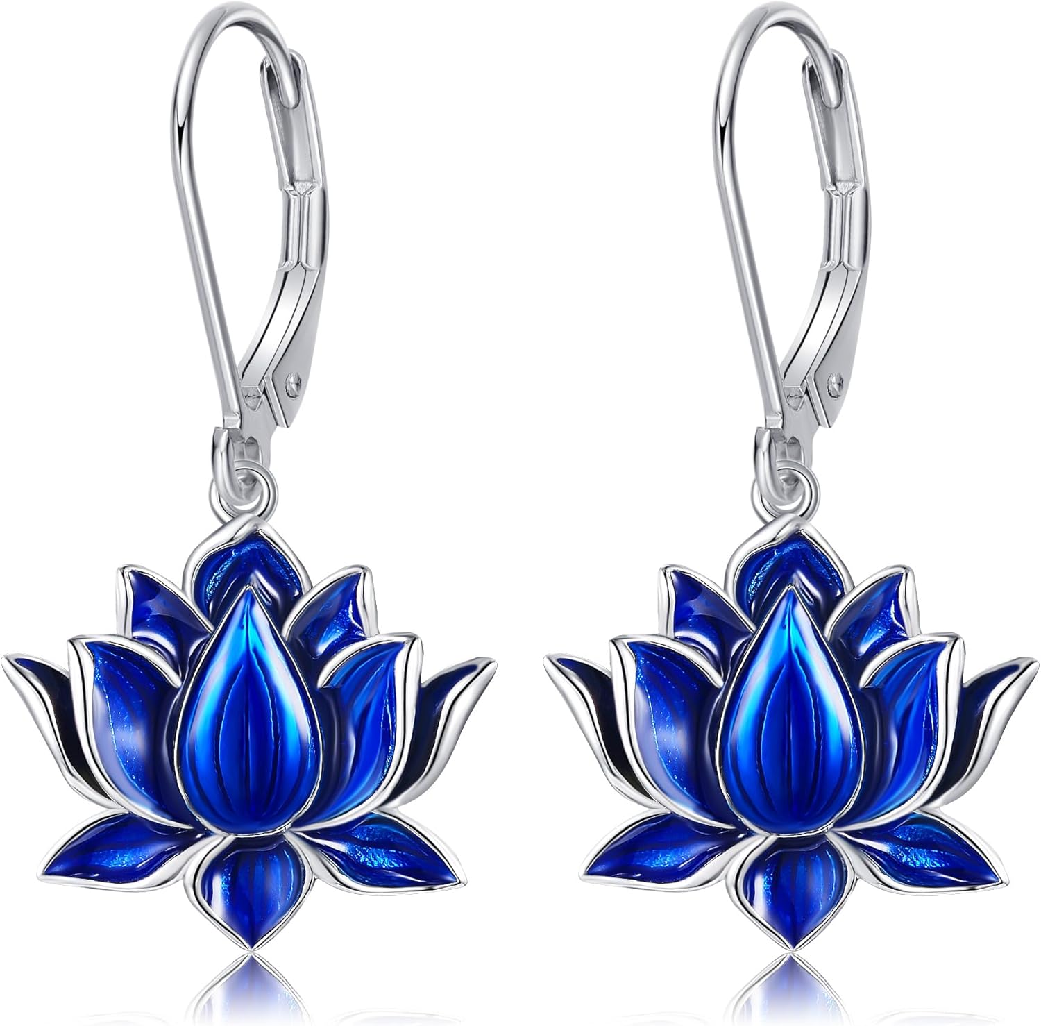 Lotus Flower Earrings 925 Sterling Sliver Blue Lotus Dangle Leverback Earrings Flower Jewelry Gift for Women