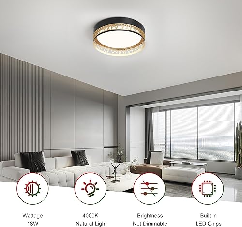 Miniatura 6 de ONESMING Lámpara de techo de montaje empotrado negro y dorado, lámpara LED inteligente moderna para montaje en techo, lámpara de iluminación cercana