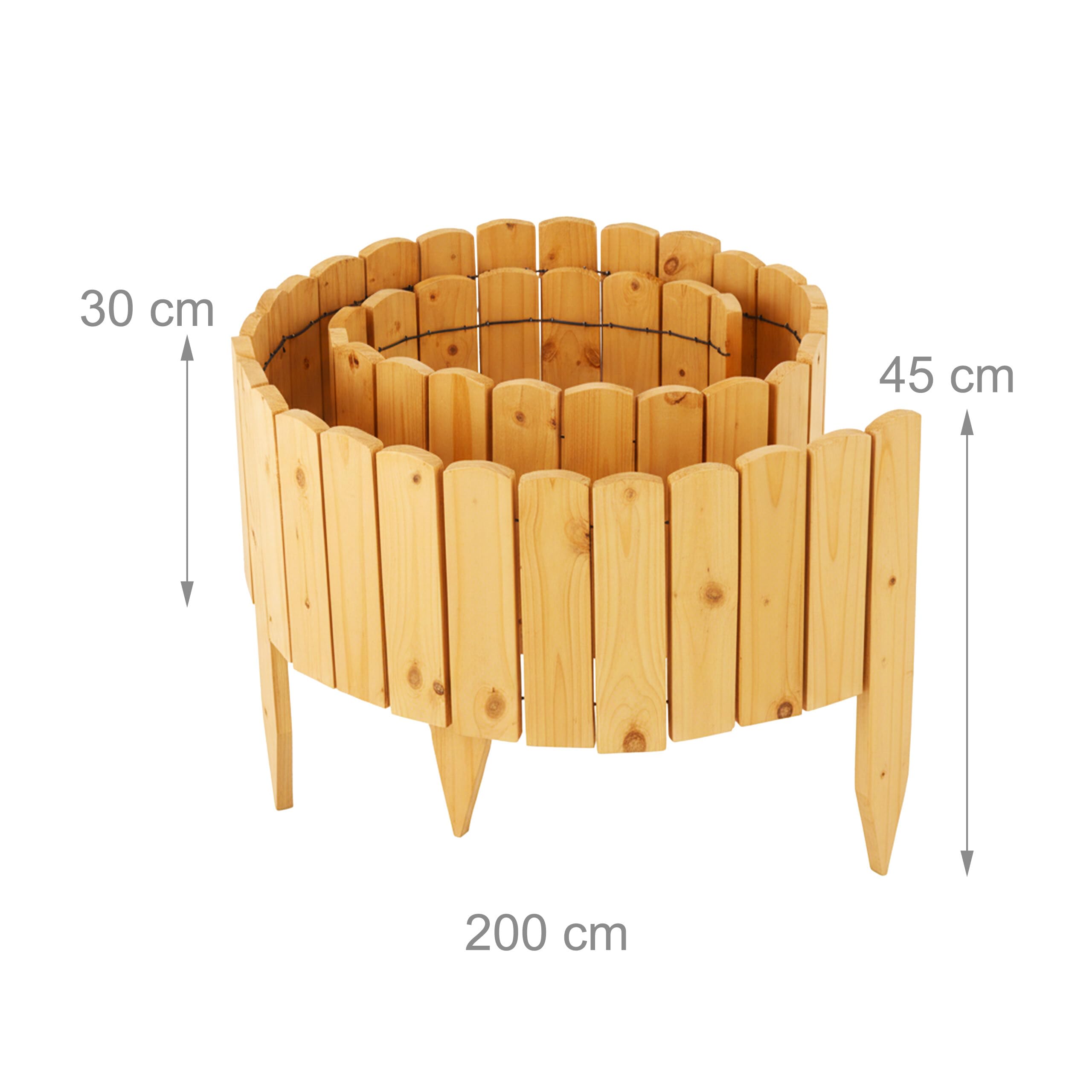 Relaxdays Obrzeże grządki kwiatowej, elastyczne, 200 cm, wysokość 30 cm, karbonizowana sosna, jasnobrązowa