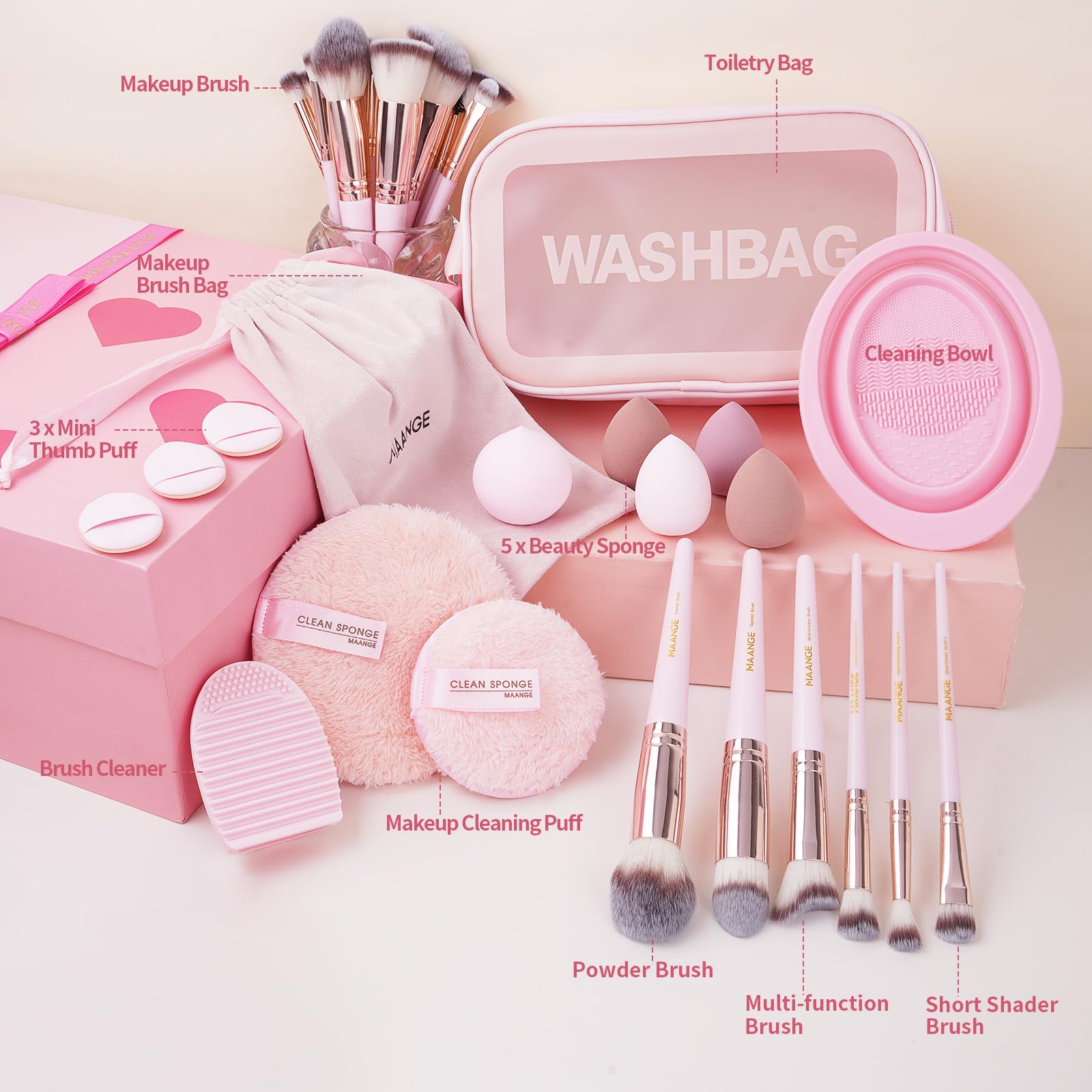 MAANGE 37-Piece Makeup Brush Set with Makeup Accessories