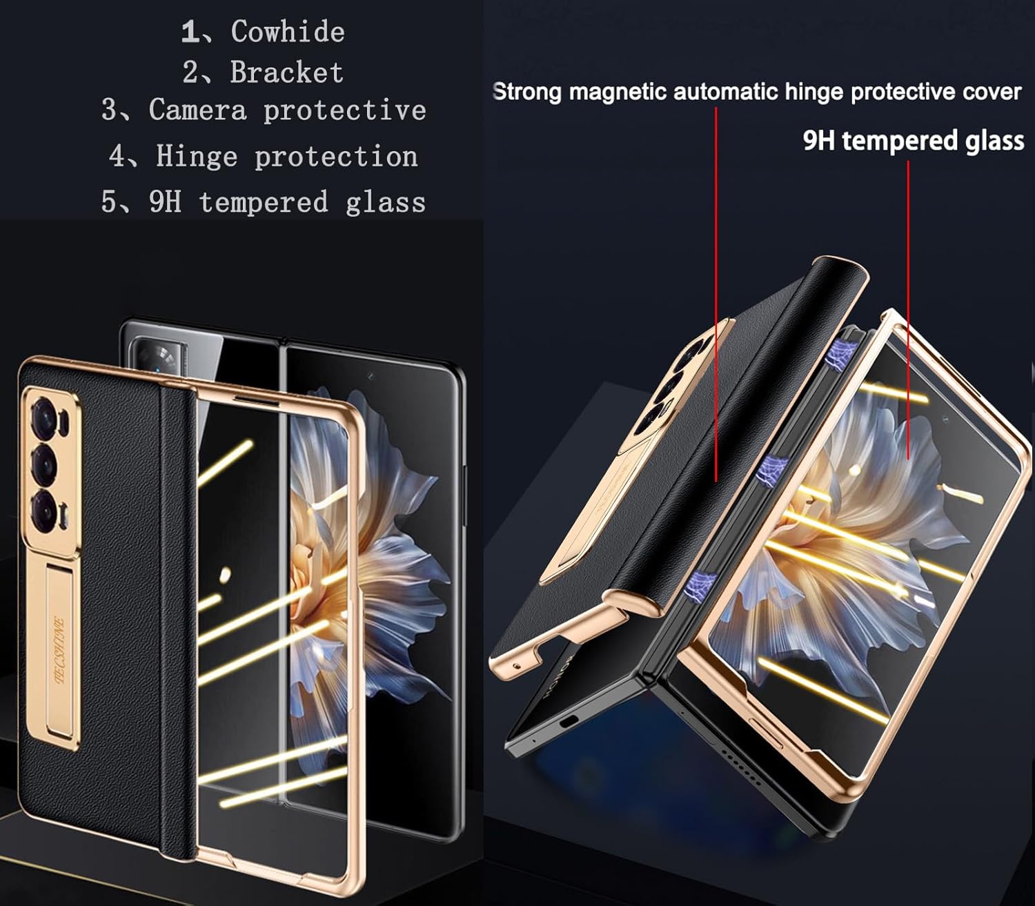 Leather Case for Honor Magic V2, Hinged Cover for Honor Magic V 2 Cell Phone, Bracket, Mobile Phone Shell, Support Frame, Leather Holster