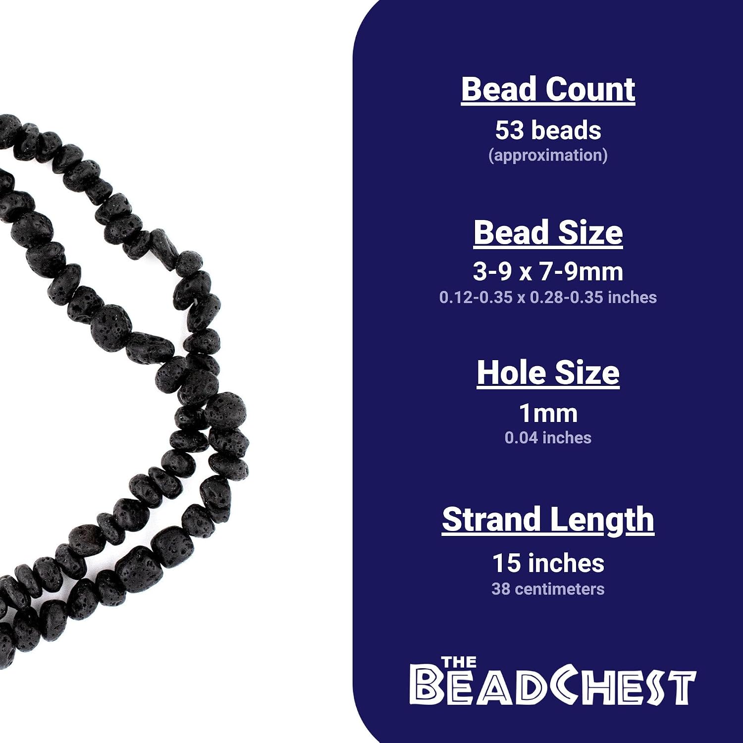 The Bead Chest Black Nugget Lava Beads 8mm Gemstone 15 Inch Strand