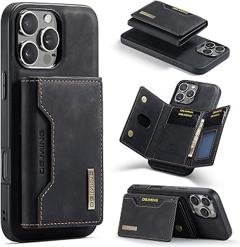 2 in 1 Detachable Wallet Phone Cases Compatible with iPhone 16 Pro Max Case with Card Holder Men 6.9 Magnetic Leather Cover Black,iPhone 16 Pro Max
